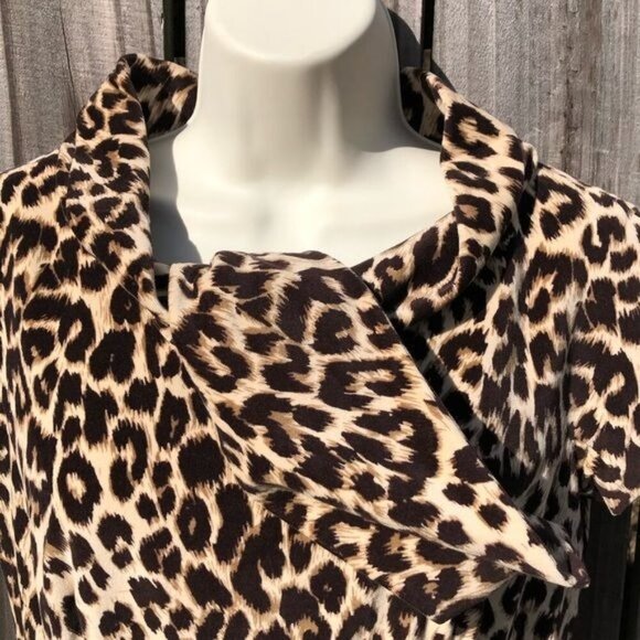 Etcetera 2 Cheetah Print Mini Dress 2 Tan Cream Black Bow Collar Short Sleeve - Picture 5 of 9